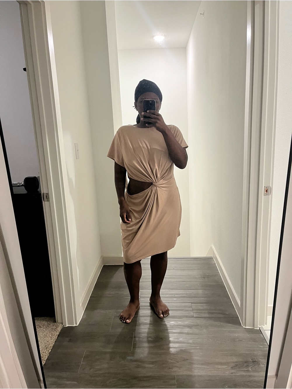 SHEIN Beige Knot Midi Dress with Side Cutout